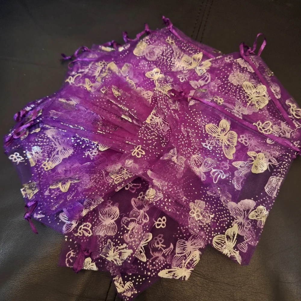 20ct. 3.5x4.5 Purple Organza Bags Silver Butterflies